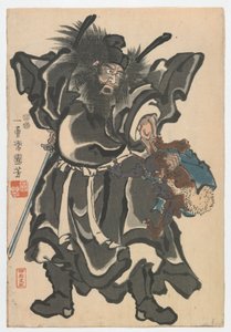 Shoki en demon, Edo-periode, ca. 1850 (kleurhoutsnede)